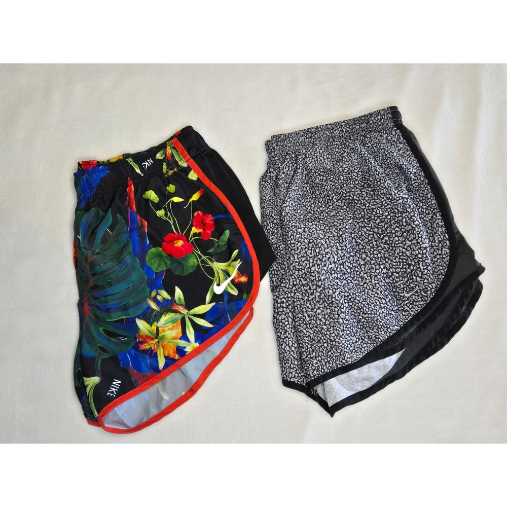 Nike Dri-FIT Running Shorts Bundle Womens Large Tropical Floral Leopard 2 Pairs